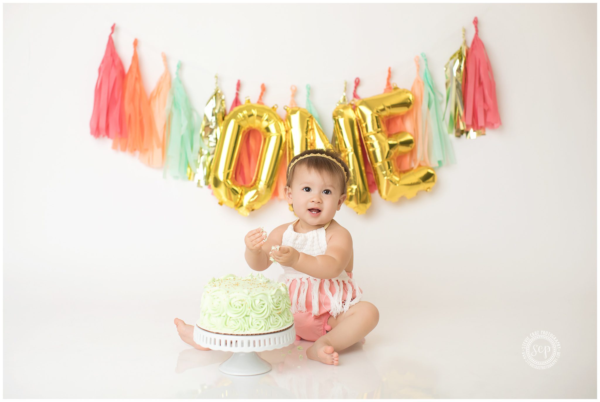 dreamy cake smash for this little girl, photographed in Yorba Linda photography studio