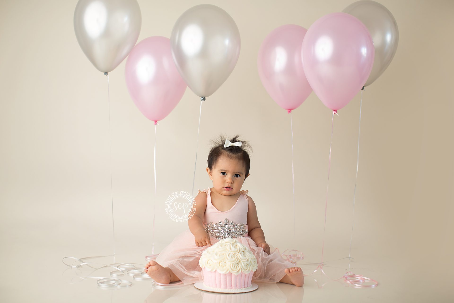 Adorable Princess cake smash photo shoot in Orange County photo studio 
